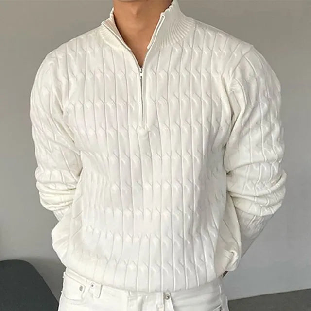 Women's ribbed half zip sweater with high neck and long sleeves