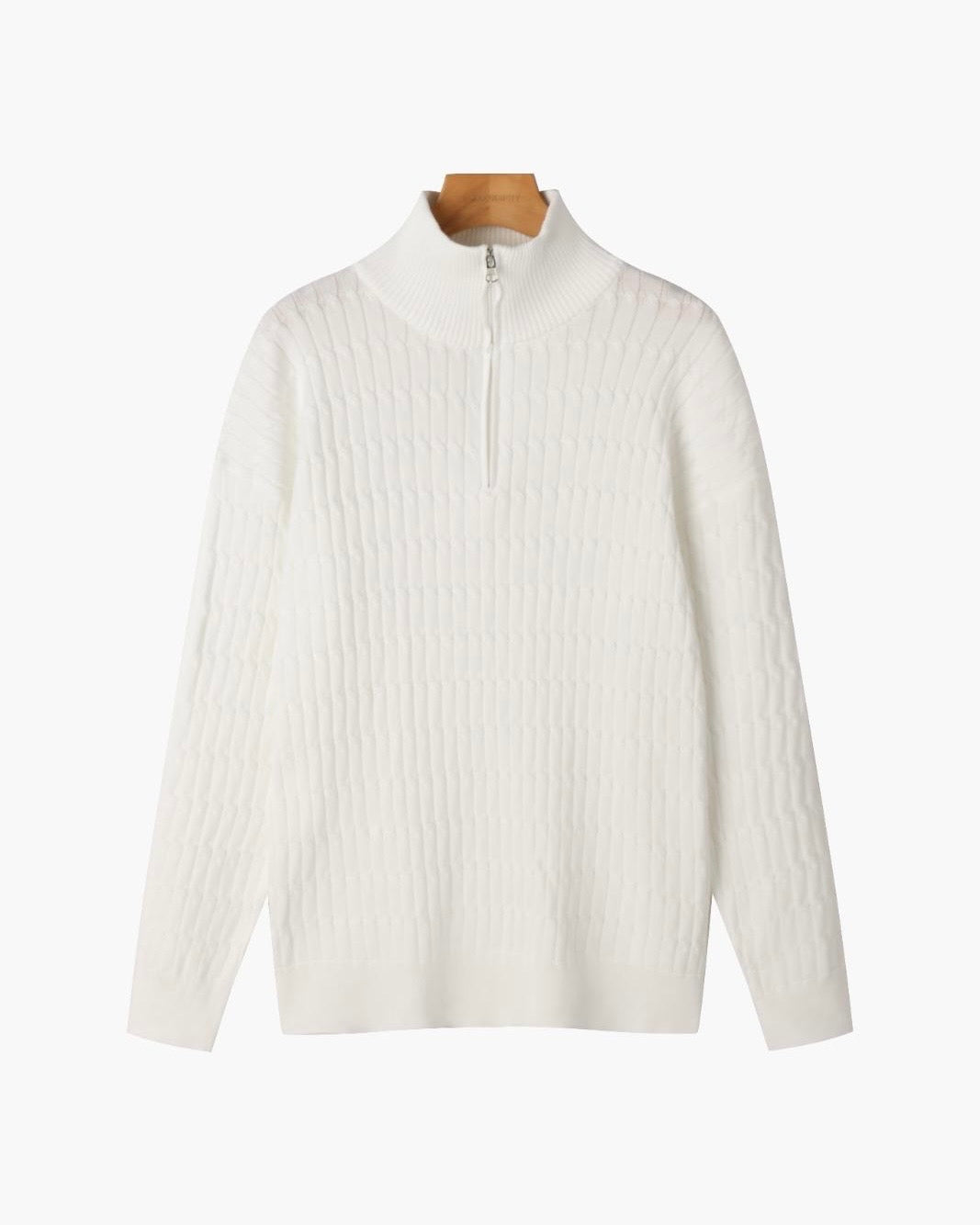 Women's ribbed half zip sweater with high neck and long sleeves