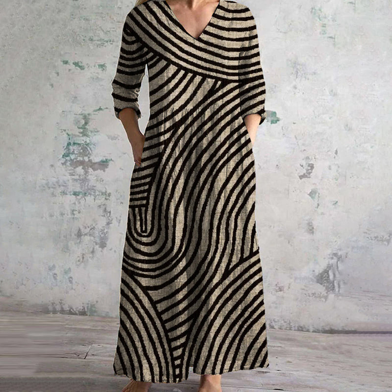 Vintage Striped Dress in Brown & Black (Almost Sold Out) - View 3 | Bellmere