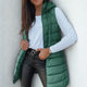 Women's long sleeveless hooded quilted puffer vest with zip front