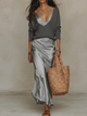 Women's V-neck knit sweater and ruched midi skirt set