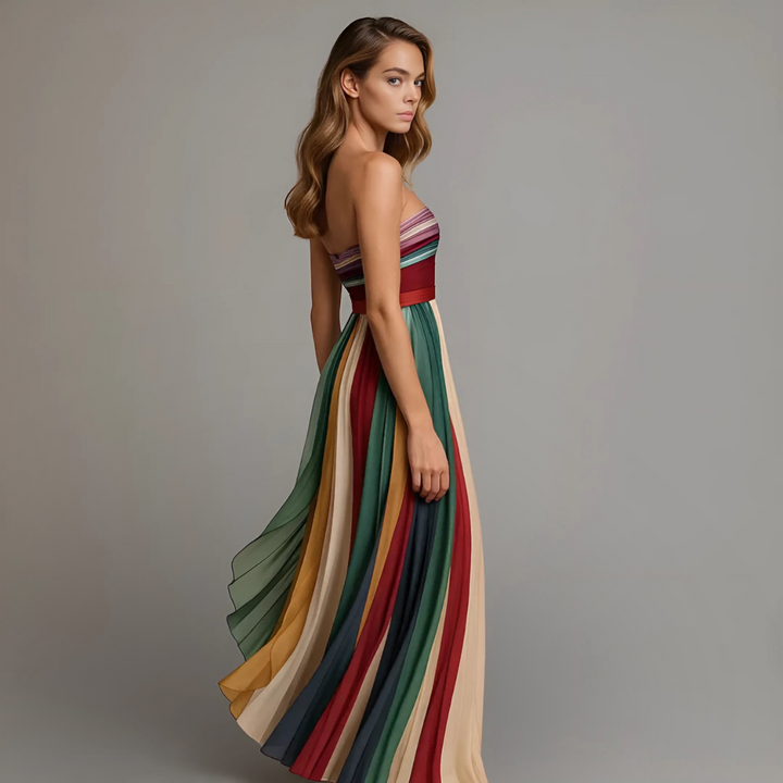 Women's Strapless Pleated Maxi Dress - View 3 | Bellmere