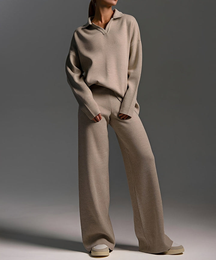 Women's coordinated knit sweater and trousers set