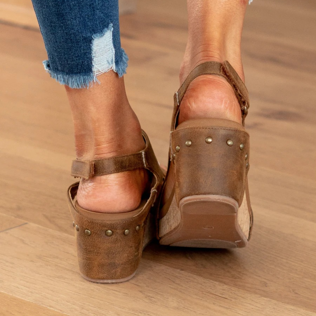 Women's Suede Wedge Sandals in Beige - View 13 | Bellmere