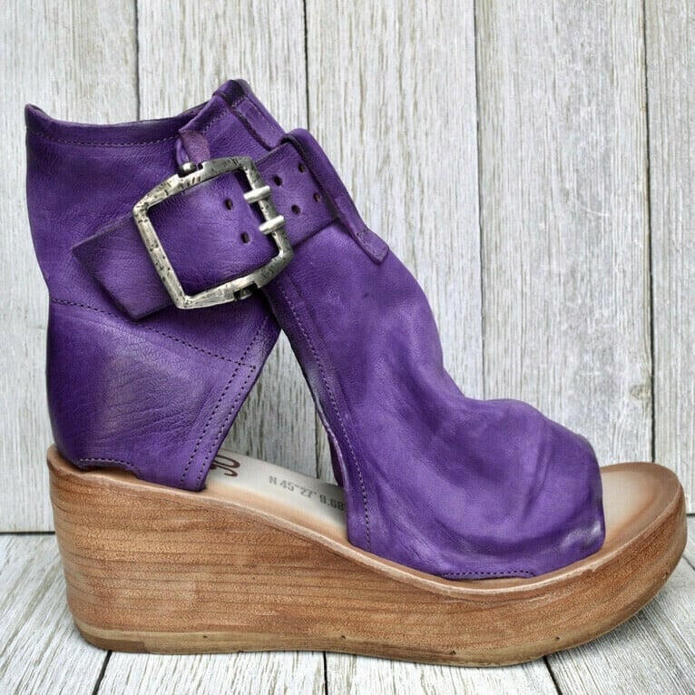 Women's Boho Wedge Sandals with Buckle in Purple - View 6 | Bellmere