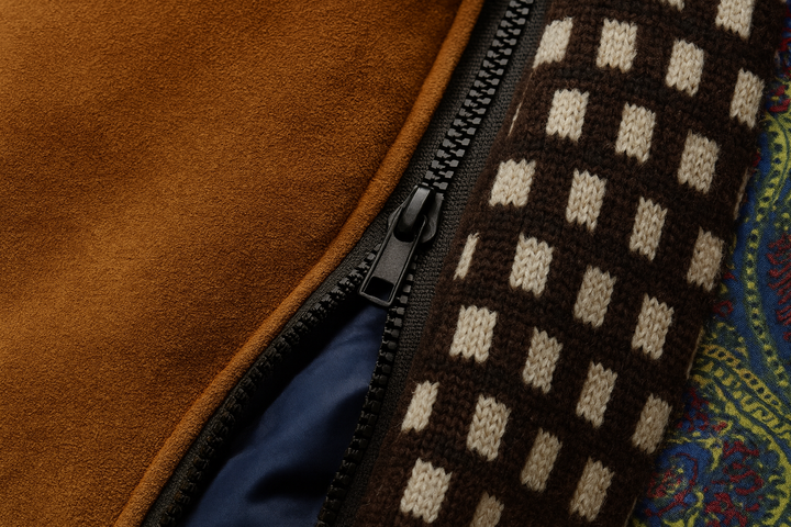 Men's textured button-front overcoat with Mandarin collar and contrast trim