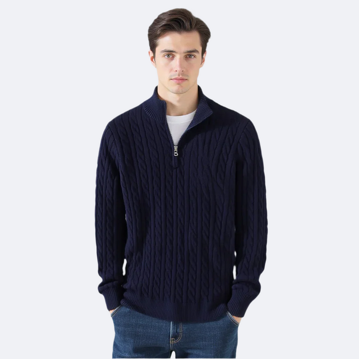 Women's cable knit zip-front sweater