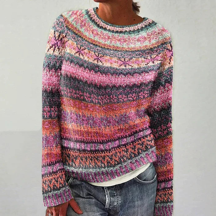Women's Fair Isle pattern pullover sweater with long sleeves