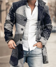 Men's long trench coat with stand collar, button front and long sleeves