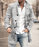 Men's long trench coat with stand collar, button front and long sleeves