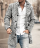 Men's long trench coat with stand collar, button front and long sleeves