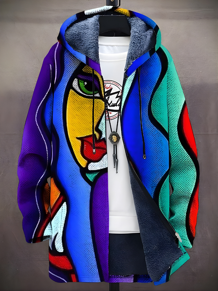 Unisex multicolor abstract graphic zip-up hoodie with hood and long sleeves