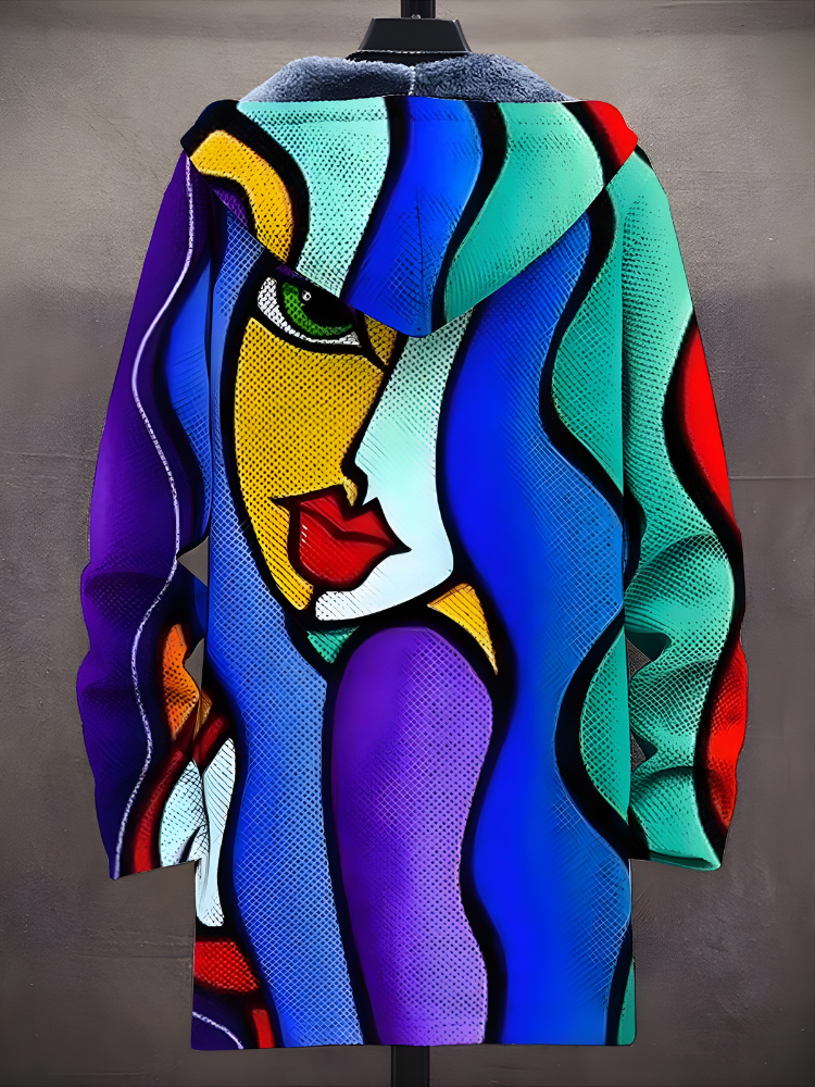 Unisex multicolor abstract graphic zip-up hoodie with hood and long sleeves