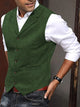 Men's herringbone button vest with V-neckline and front welt pockets
