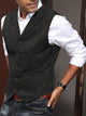 Men's herringbone button vest with V-neckline and front welt pockets
