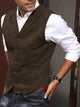 Men's herringbone button vest with V-neckline and front welt pockets