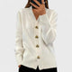 Women's V-neck cardigan with heart-shaped buttons and front pockets
