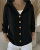 Women's hooded knit cardigan with button front, long sleeves and pockets