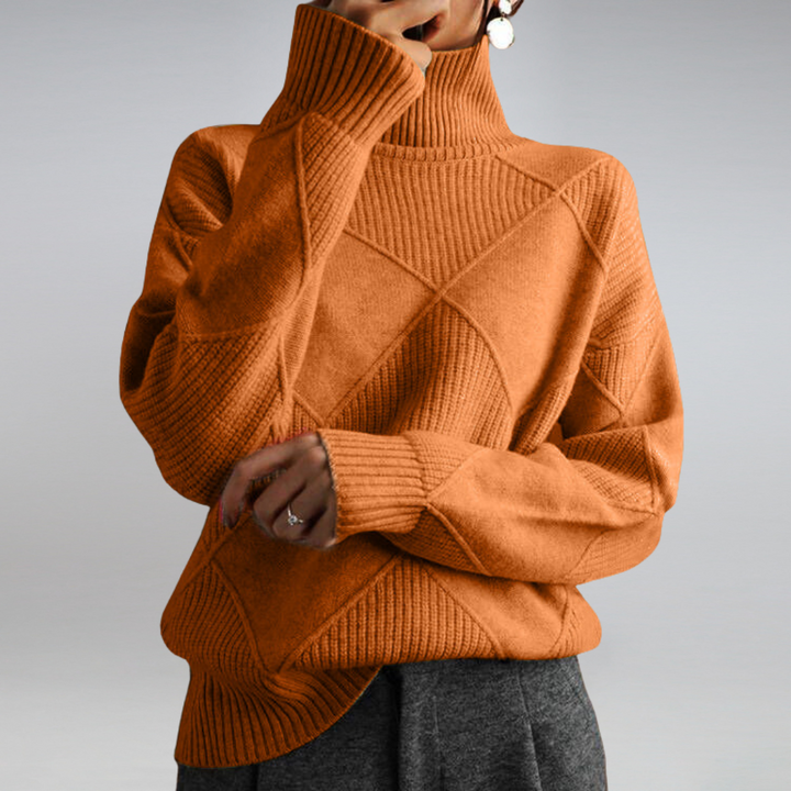 Women's diamond pattern turtleneck sweater with long sleeves