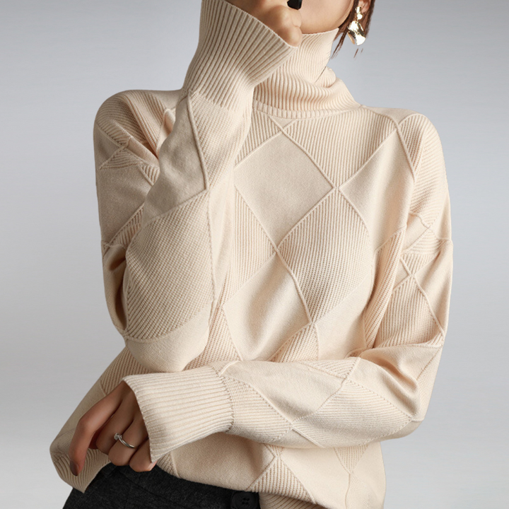 Women's diamond pattern turtleneck sweater with long sleeves