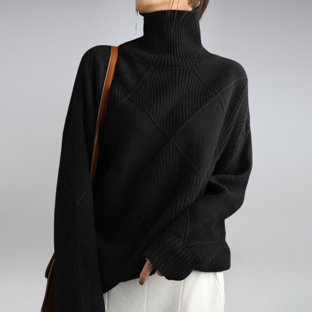 Women's diamond pattern turtleneck sweater with long sleeves
