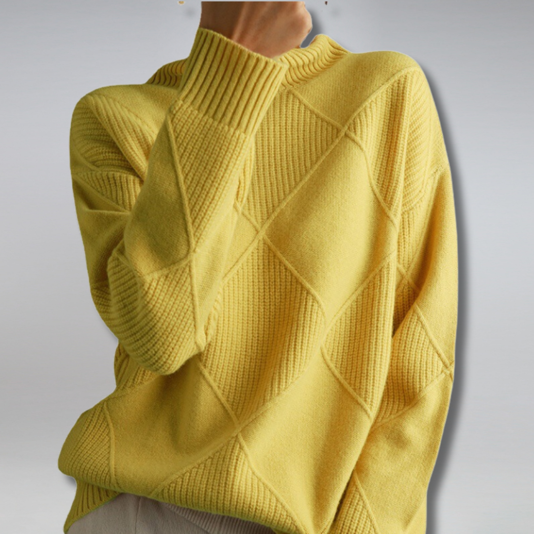 Women's diamond pattern turtleneck sweater with long sleeves