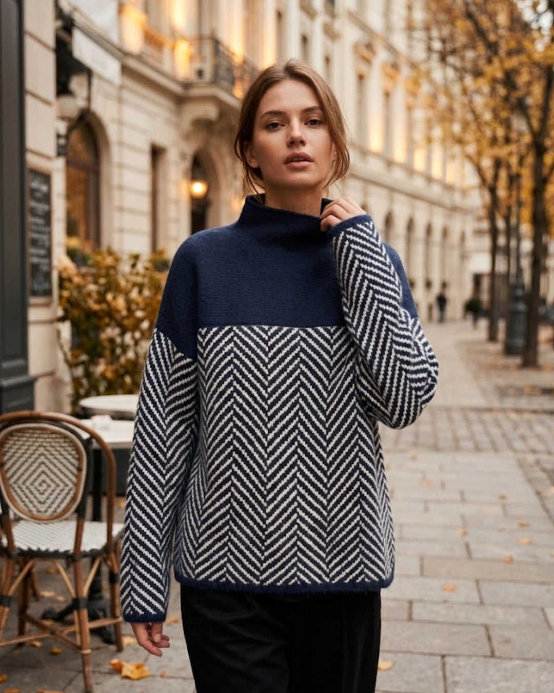 Women's chevron turtleneck sweater with long sleeves