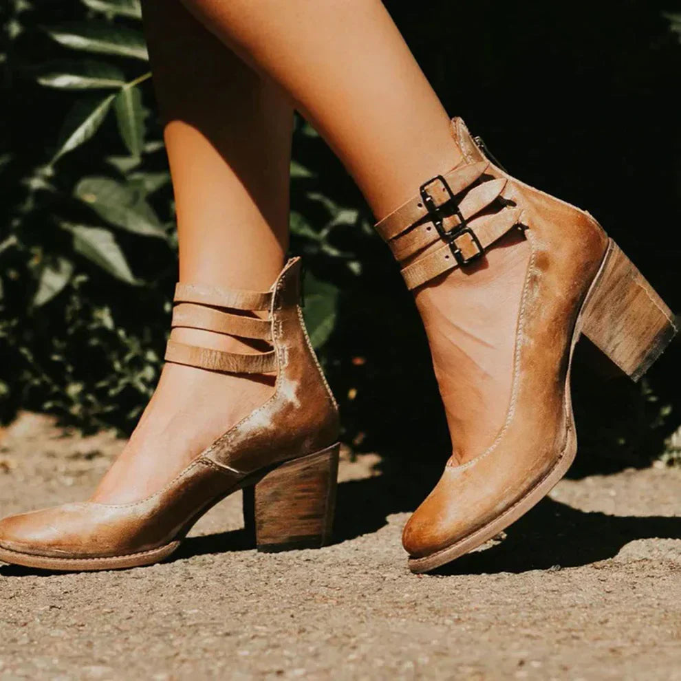 Women's ankle strap pumps with buckles and block heels