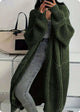 Women's long ribbed knit cardigan with open front and patch pockets