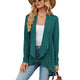Women's textured open-front cardigan with long sleeves and draped hem