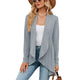 Women's textured open-front cardigan with long sleeves and draped hem