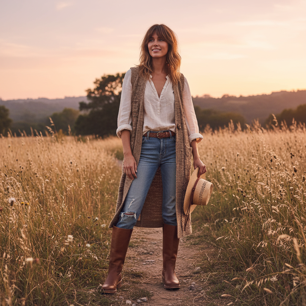 Women's knee-high boots with block heels and stitched panel detail