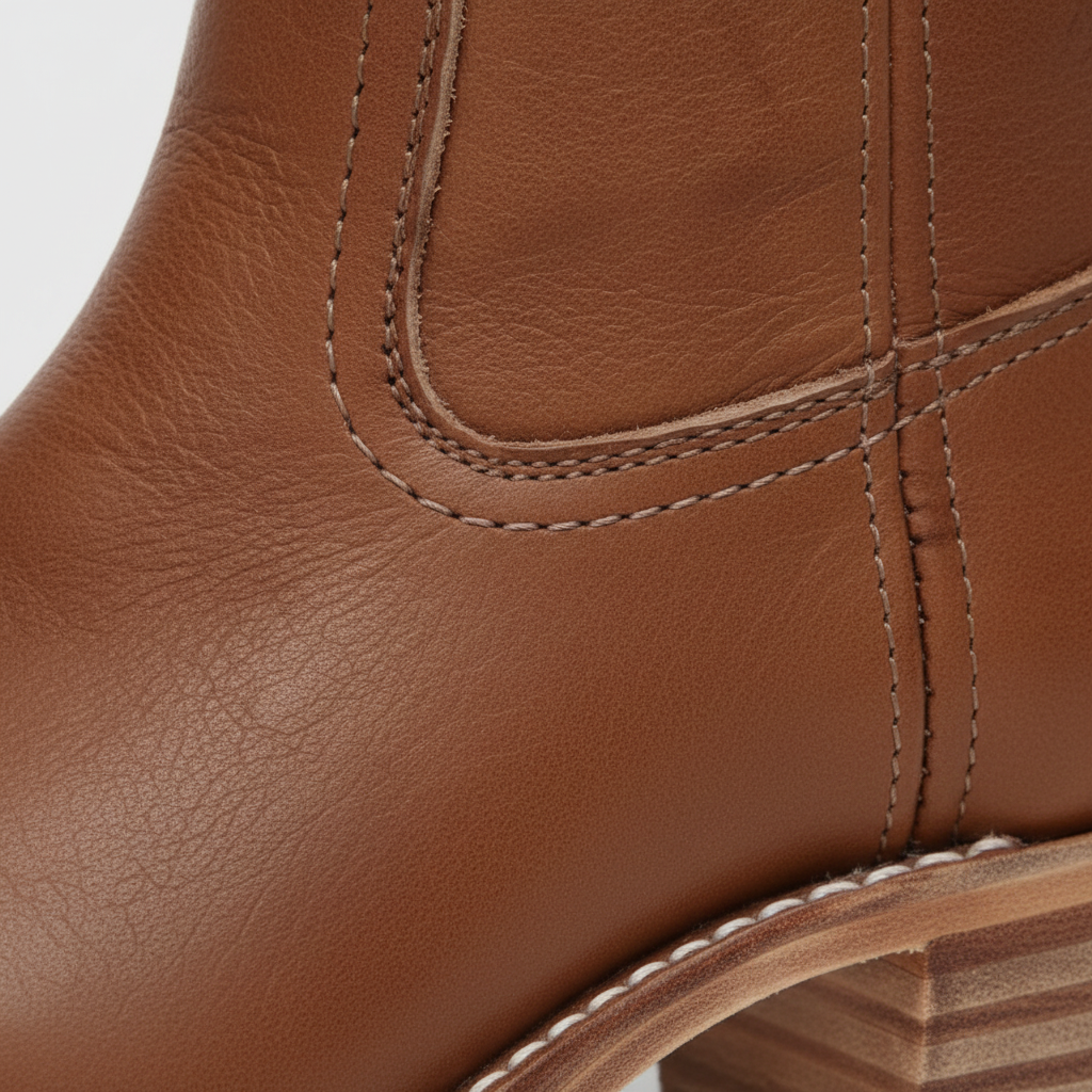 Women's knee-high boots with block heels and stitched panel detail