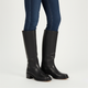 Women's knee-high boots with block heels and stitched panel detail
