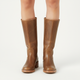 Women's knee-high boots with block heels and stitched panel detail