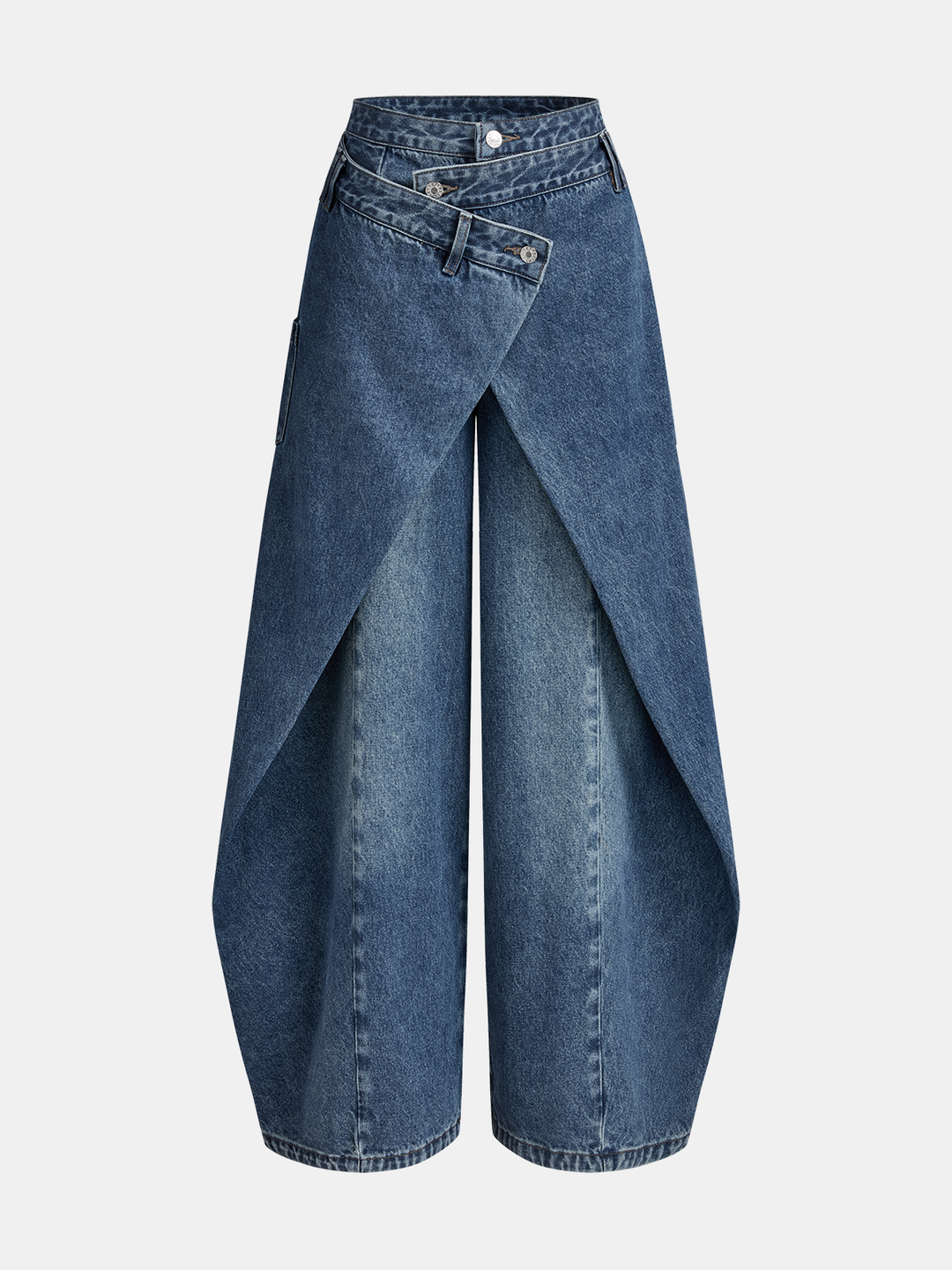 Blue high-rise cross-front wide-leg jeans
