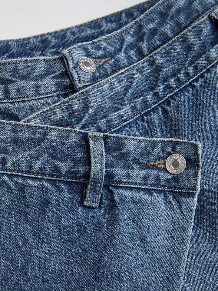 Blue high-rise cross-front wide-leg jeans