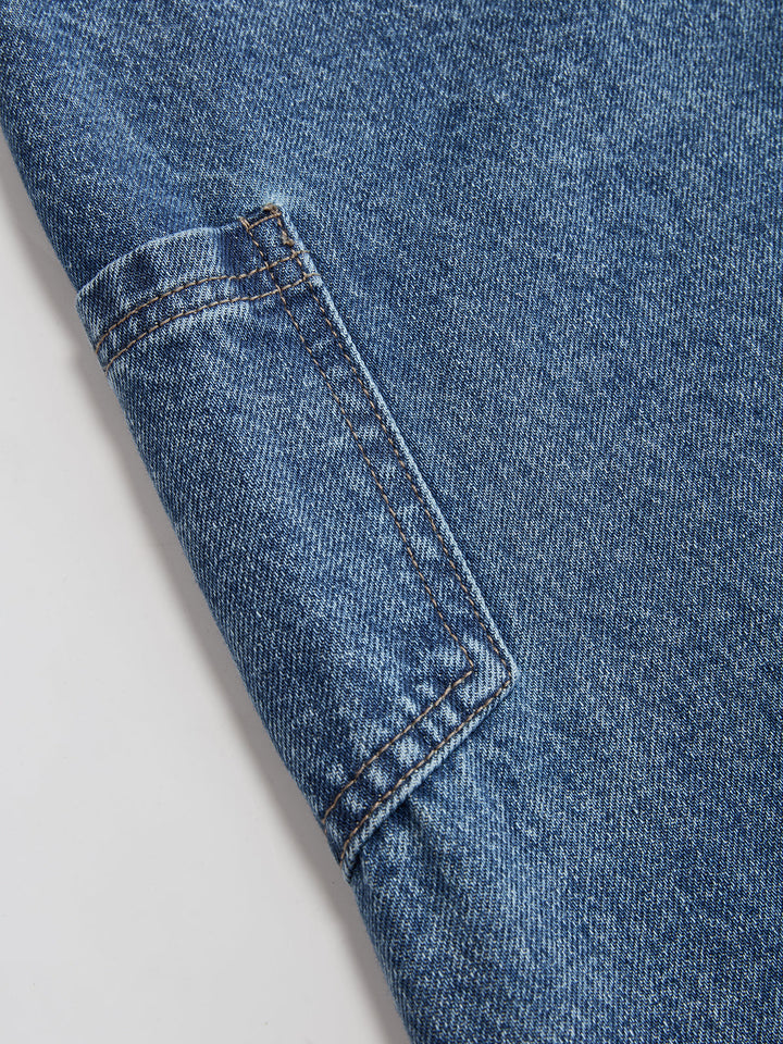 Blue high-rise cross-front wide-leg jeans