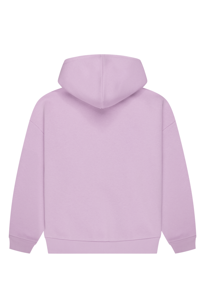 Women's lavender hooded sweatshirt with long sleeves and front logo