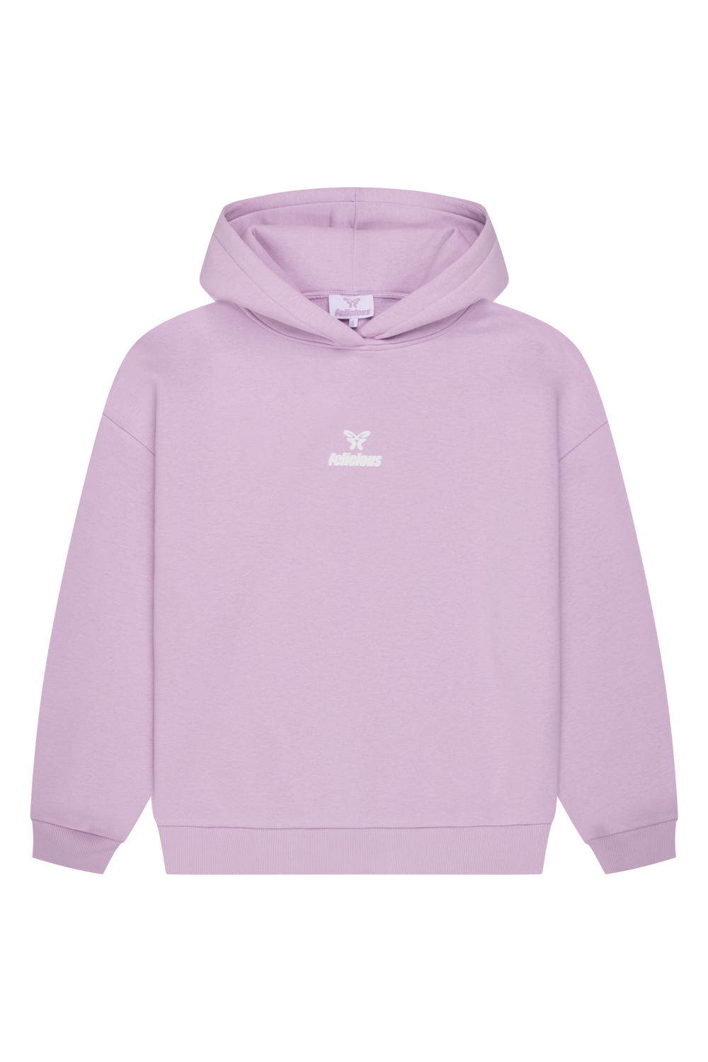 Women's lavender hooded sweatshirt with long sleeves and front logo