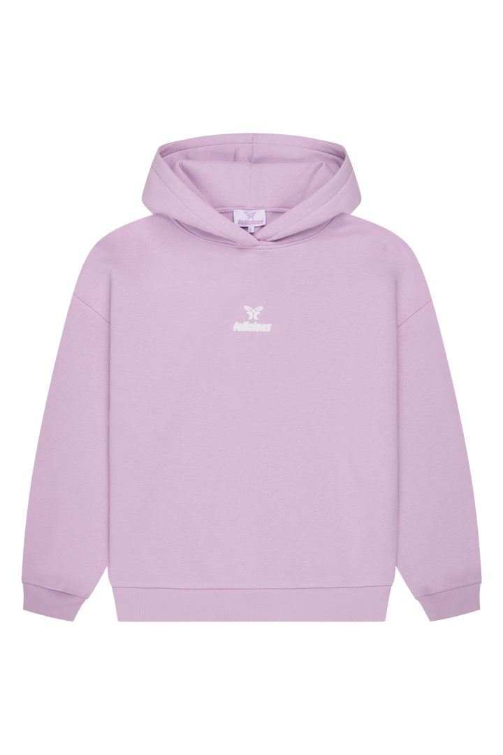 Women's lavender hooded sweatshirt with long sleeves and front logo