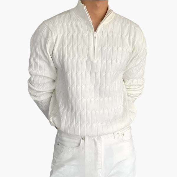 Women's ribbed half zip sweater with high neck and long sleeves