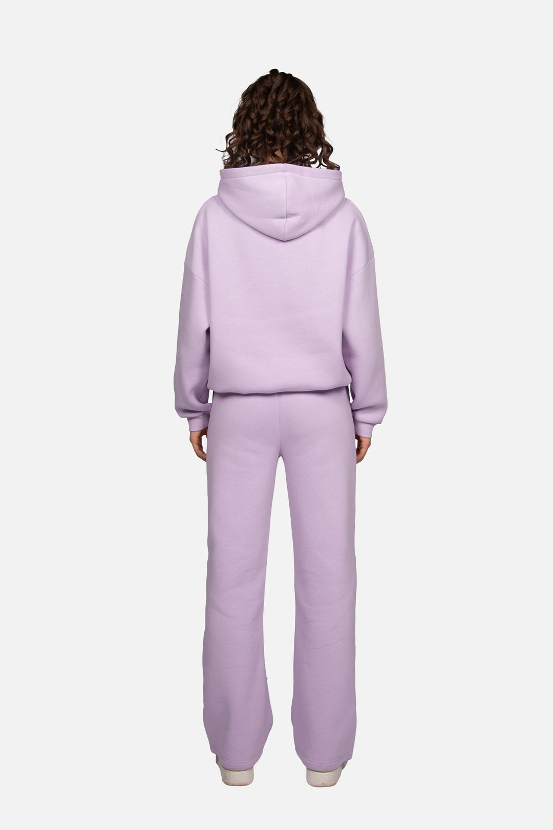 Women's lavender hooded sweatshirt with long sleeves and front logo