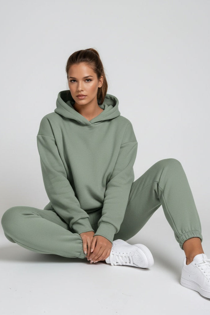 Women's hooded sweatshirt and matching cuffed joggers set
