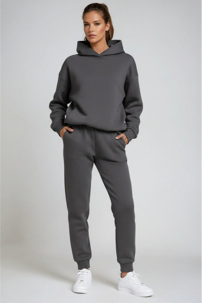 Women's hooded sweatshirt and matching cuffed joggers set