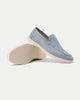 Men's slip-on loafers with stitched moc toe detailing and flat light-coloured soles
