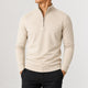 Men's long-sleeve zip-up mock neck sweater with ribbed trims