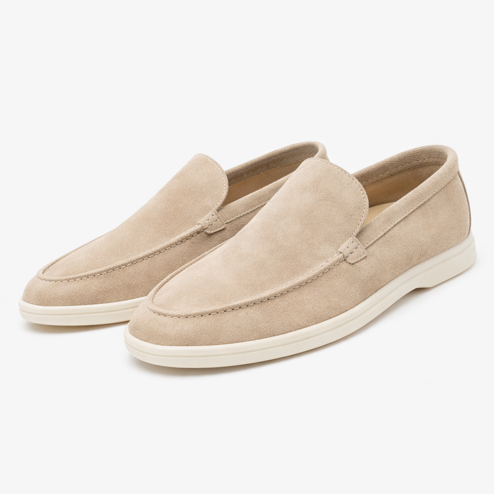 Unisex slip-on loafers with moc toe stitching and flat sole