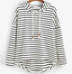 Women's striped pullover hoodie with drawstring hood and curved hem
