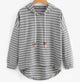Women's striped pullover hoodie with drawstring hood and curved hem